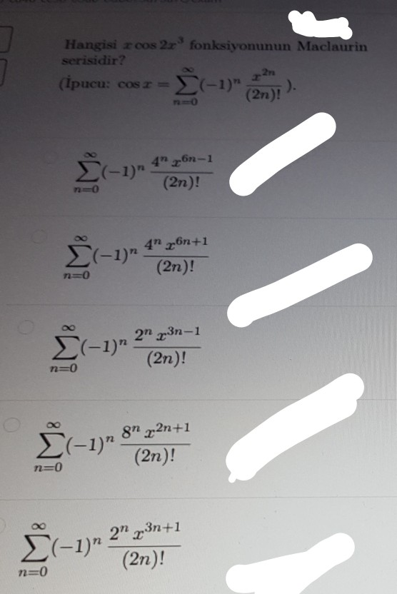 Hangisi X Cos 2x Fonksiyonunun Maclaurin Serisidir Chegg Com