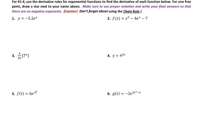 derivative rules exponential functions