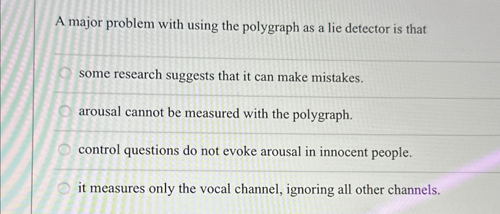 Solved A major problem with using the polygraph as a lie | Chegg.com