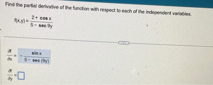 Solved Find the partial derivative of the function with | Chegg.com