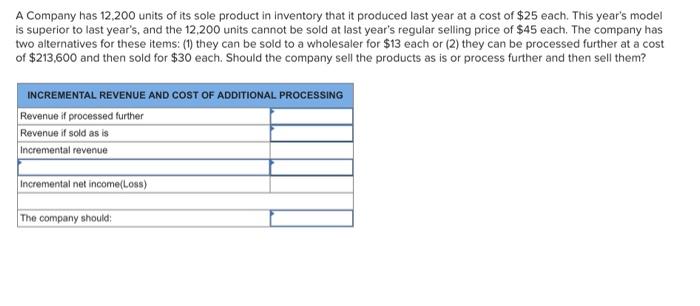 Solved A Company has 12,200 units of its sole product in | Chegg.com