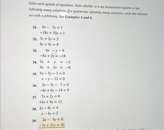 Solved Solve each system of equations. State whether it is | Chegg.com