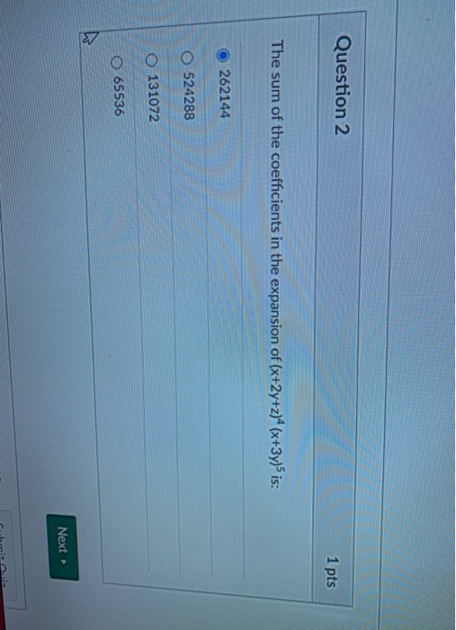 Solved Question 2 1 pts The sum of the coefficients in the | Chegg.com