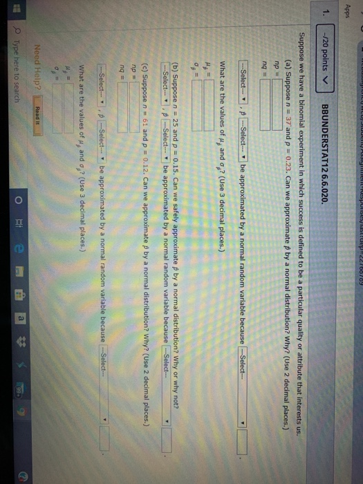 Solved Apps -/20 points v BBUNDERSTAT12 6.6.020. Suppose we | Chegg.com