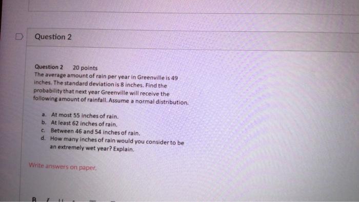 Solved D Question 2 Question 2 20 points The average amount | Chegg.com