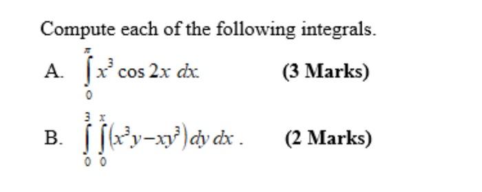 Solved Compute Each Of The Following Integrals A I X Cos Chegg Com