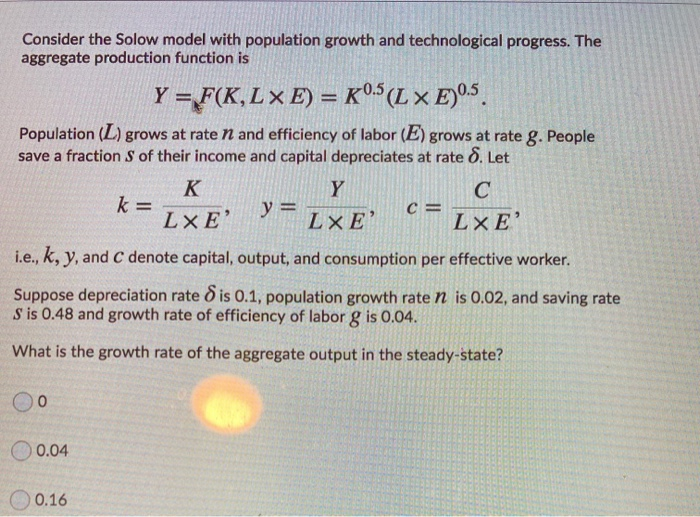 Solved Consider the Solow model with population growth and | Chegg.com
