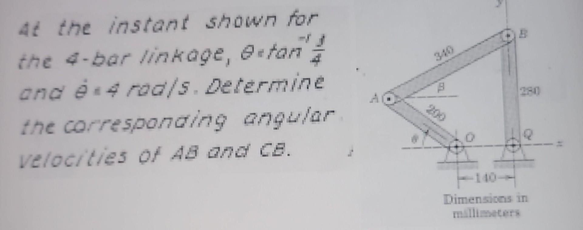 Solved At the instant shown for the 4bar linkage, Grar4t
