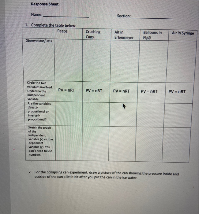 Chem 2a Expt 13 Gas Laws And Gas Problems Note Chegg Com