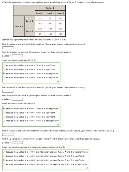 Solved A factorial experiment involving two levels of factor | Chegg.com