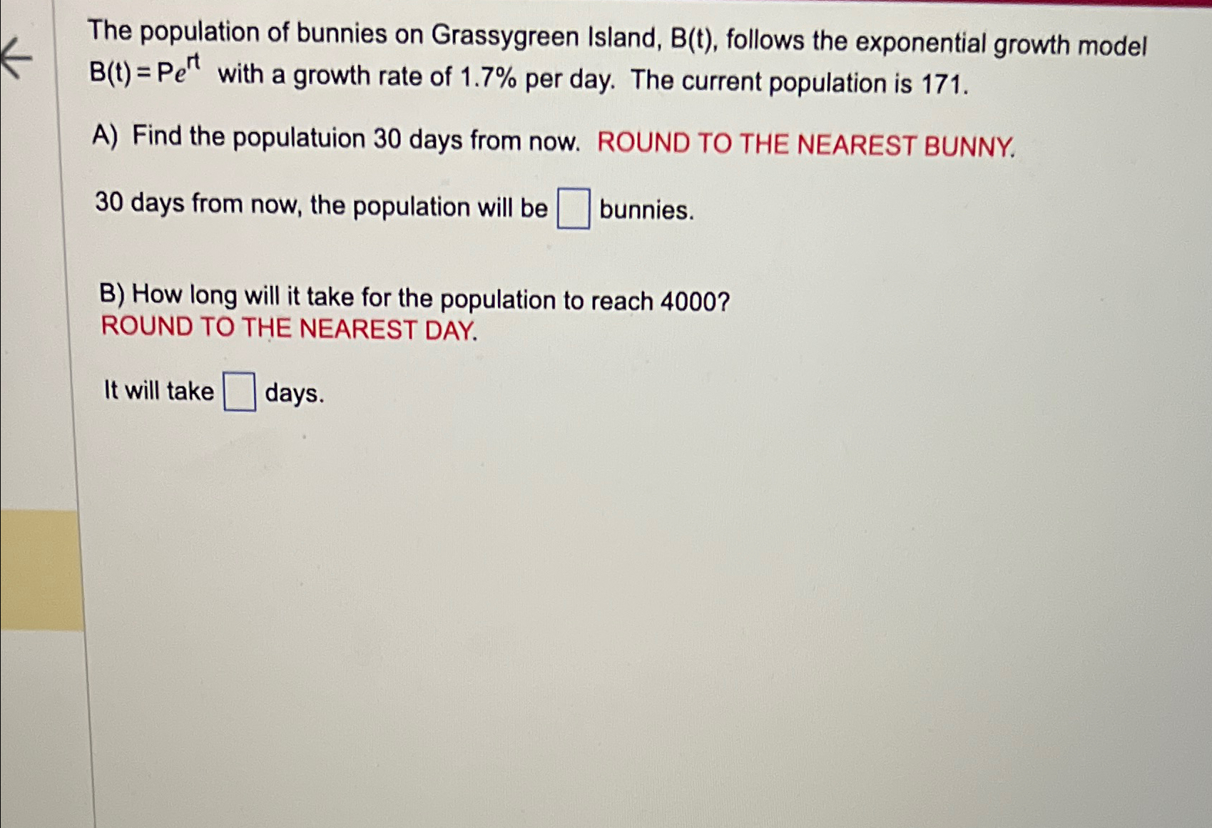The population of bunnies on Grassygreen Island,