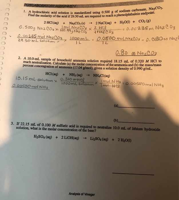 Solved 1. A Hydrochloric Acid Solution Is Standardized Using | Chegg.com