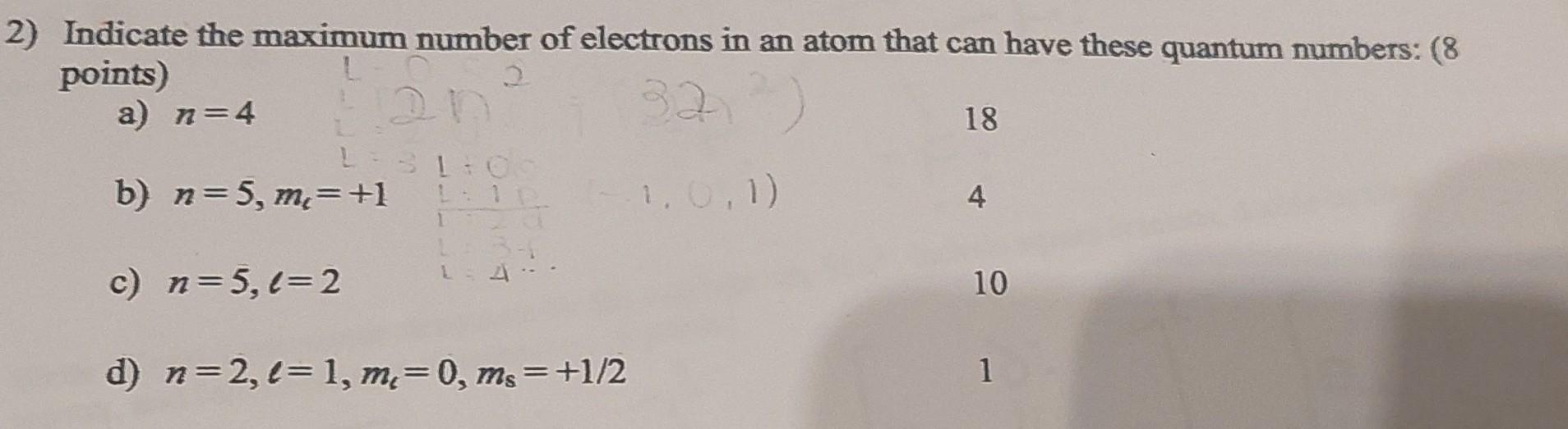 Solved 2 Indicate The Maximum Number Of Electrons In An Chegg Com   Image 