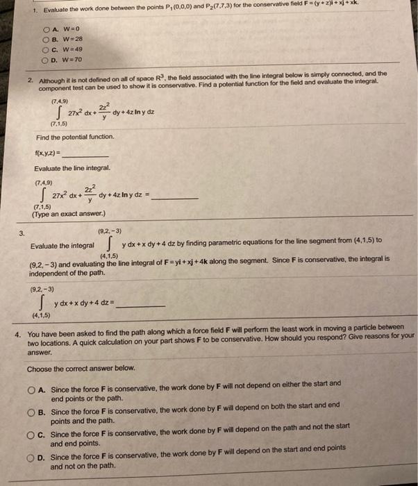 Solved 1 Evaluate The Work Done Between The Points P 0 Chegg Com