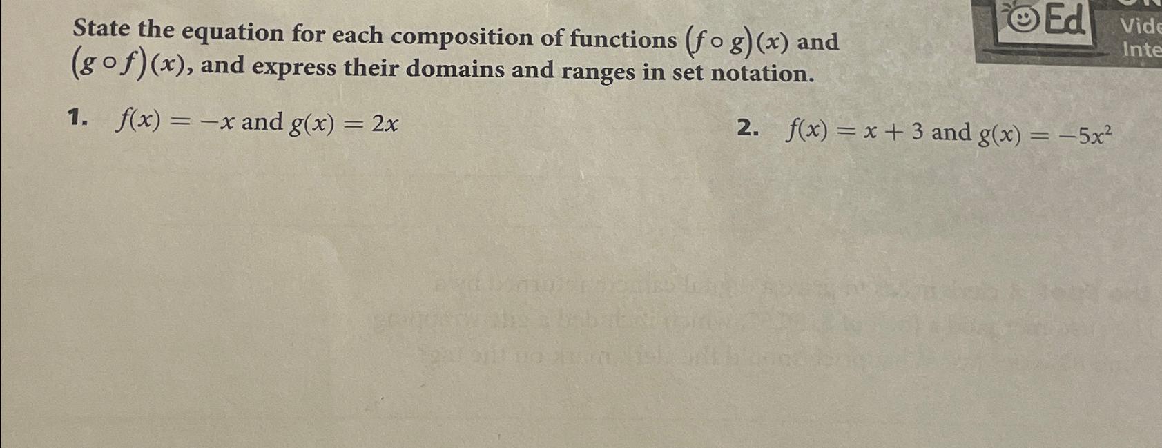 Solved State the equation for each composition of functions | Chegg.com