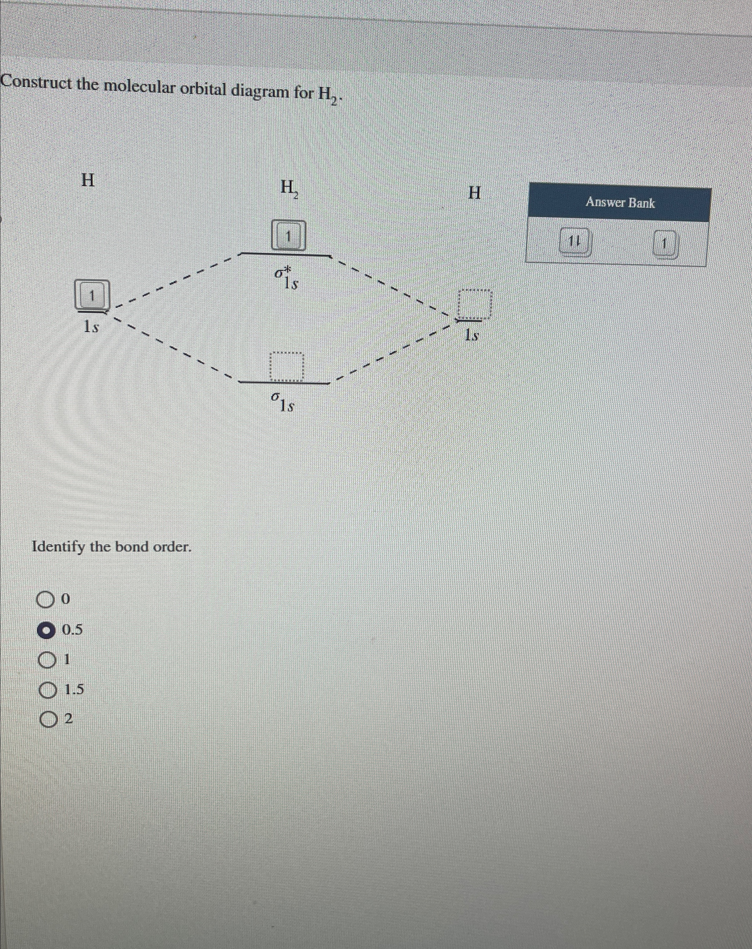 Construct the molecular orbital diagram for H2 | Chegg.com