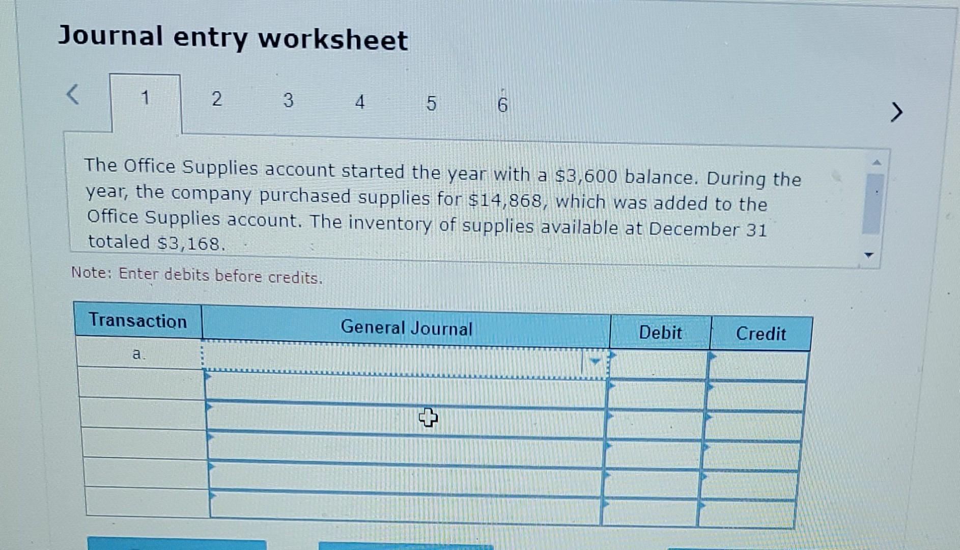 Solved Journal entry worksheet 2 The Office Supplies account
