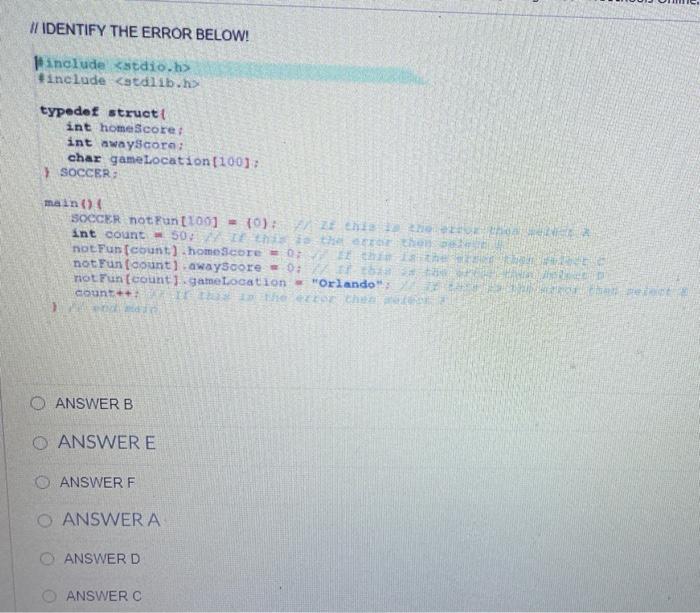 Solved I/ IDENTIFY THE ERROR BELOW! include #include | Chegg.com