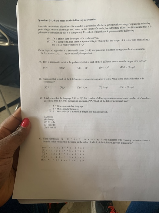 Questions 34-35 are based on the following | Chegg.com