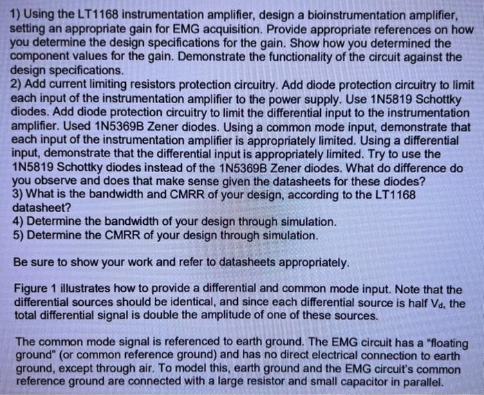1) Using the LT1168 instrumentation amplifier, design | Chegg.com