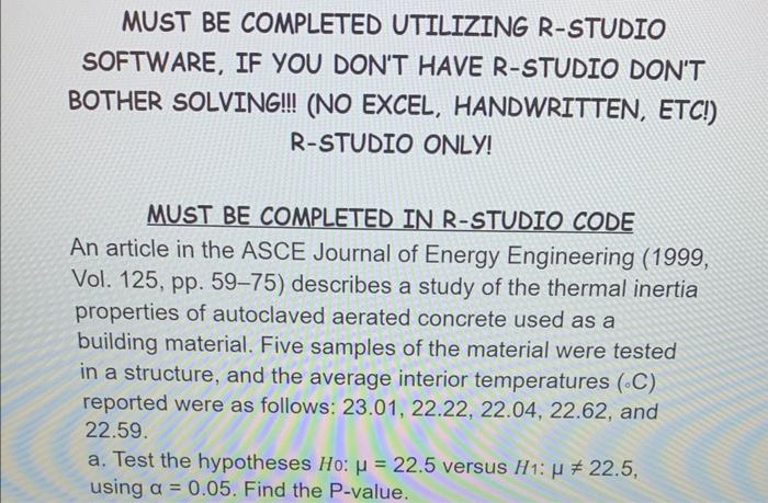 Solved MUST BE COMPLETED UTILIZING R-STUDIO SOFTWARE, IF YOU | Chegg.com