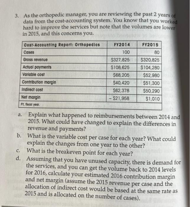 Solved 3 As The Orthopedic Manager You Are Reviewing The Chegg Com   Image