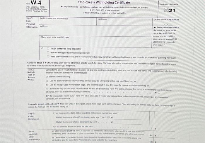 Solved PSa 1-5 Complete Form W-4 Assist a friend in | Chegg.com