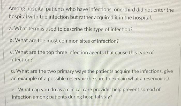 Solved Among hospital patients who have infections, | Chegg.com