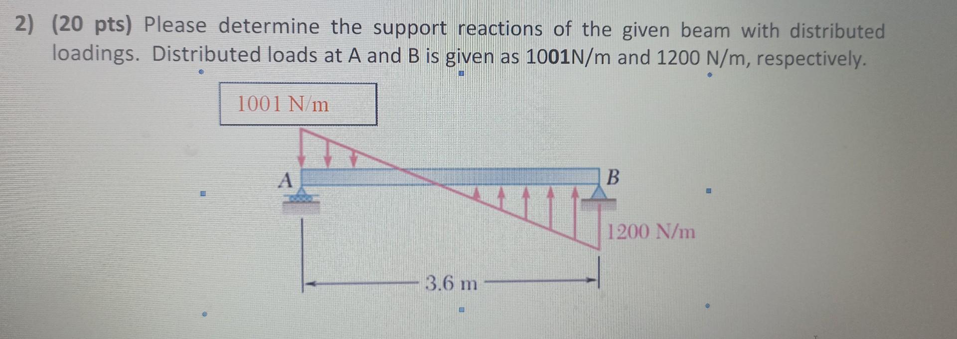 (20 pts) Please determine the support reactions of | Chegg.com