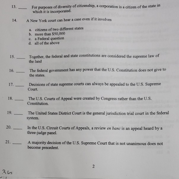 Solved For purposes of diversity of citizenship, a