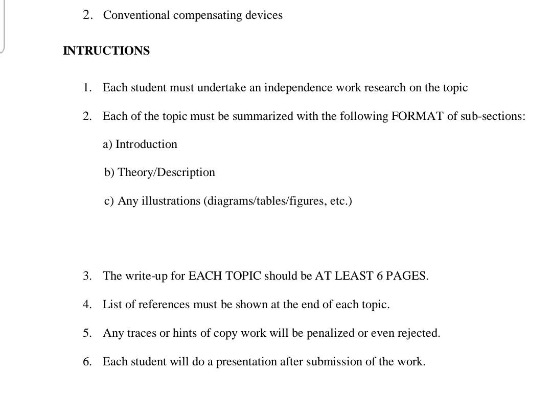 Solved 2. Conventional Compensating Devices INTRUCTIONS 1. | Chegg.com