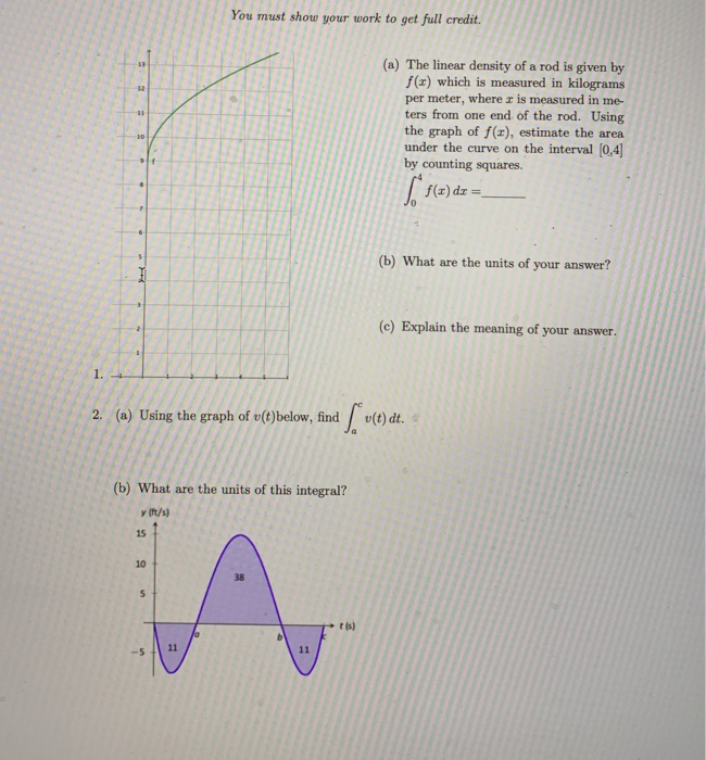 Solved You must show your work to get full credit (a) The | Chegg.com