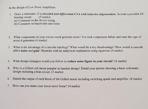 Solved In the design of Low Noise Amplifiers: L Draw a | Chegg.com