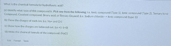 Solved Whatis the chemical formula for hydrofluoric acid? | Chegg.com