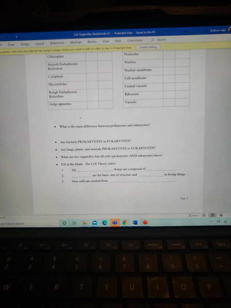Solved Cell Organelles Study Guide (1) Protected View