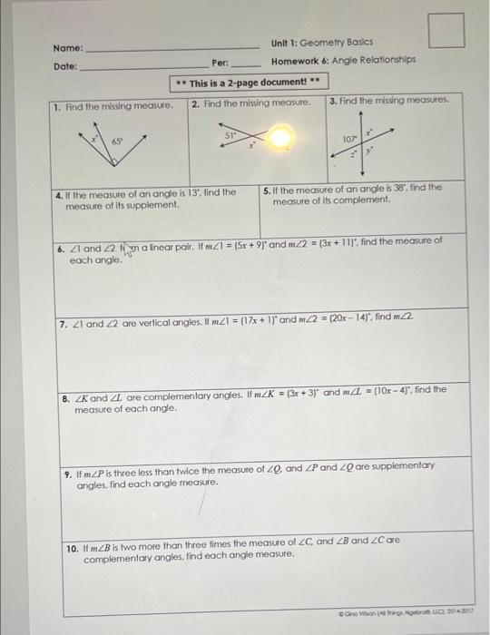 homework 6 angle relationships answer key