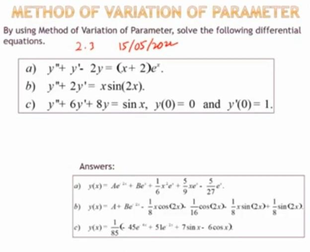 Solved METHOD OF VARIATION OF PARAMETER By using Method of | Chegg.com