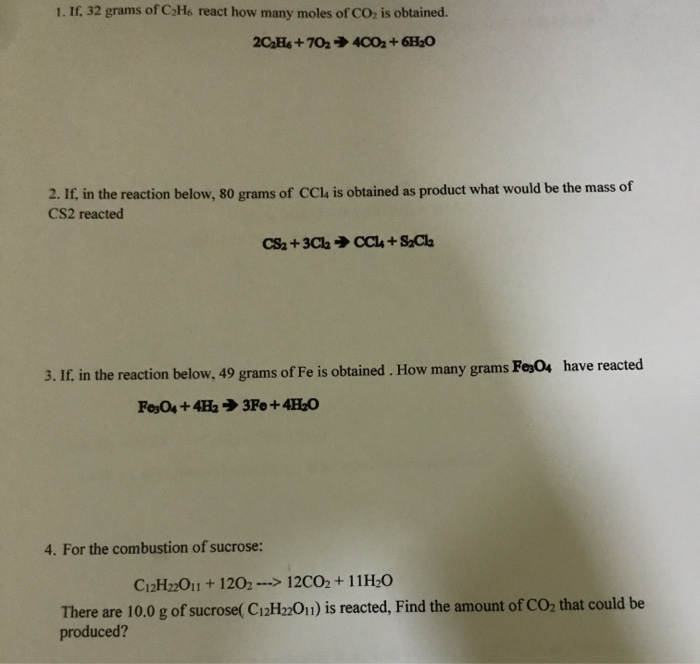 Solved 1 If 32 Grams Of Cho React How Many Moles Of Co2 Chegg Com