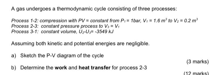 Solved A gas undergoes a thermodynamic cycle consisting of | Chegg.com