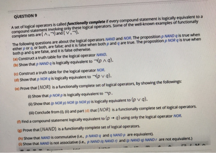 Solved QUESTION 9 A Set Of Logical Operators Is Called | Chegg.com