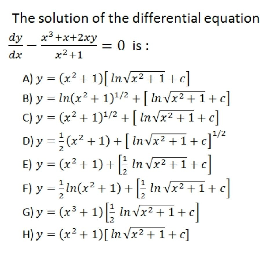 Solved The solution of the differential equation dy dx x2 +1 | Chegg.com