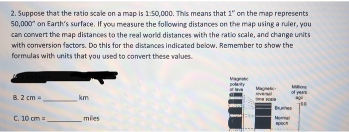 Solved 2. Suppose that the ratio scale on a map is 1:50,000. | Chegg.com
