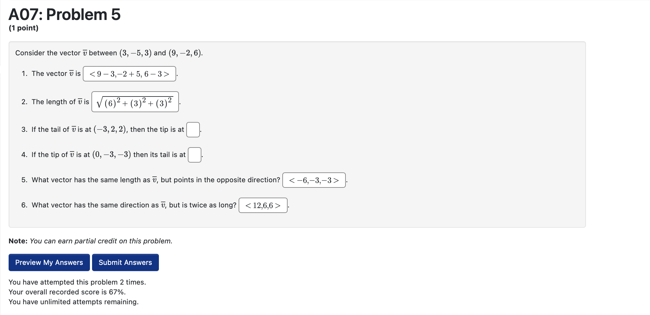 Solved A07: Problem 5(1 ﻿point)Consider the vector ?bar (v) | Chegg.com