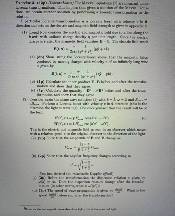 Solved Exercise 3. (12p) (Lorentz boosts) The Maxwell