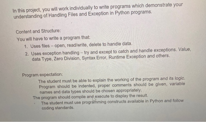 Solved In this project, you will work individually to write | Chegg.com