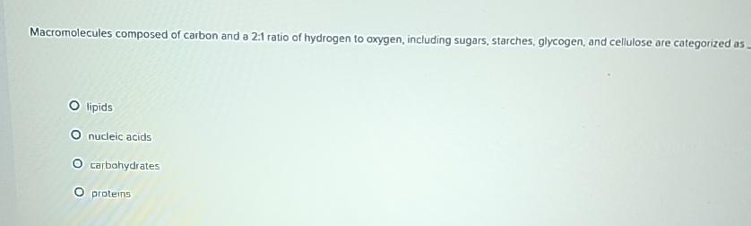 what macromolecule is composed of carbon hydrogen and oxygen