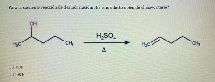 Solved For The Following Dehydration Reaction; Is The 