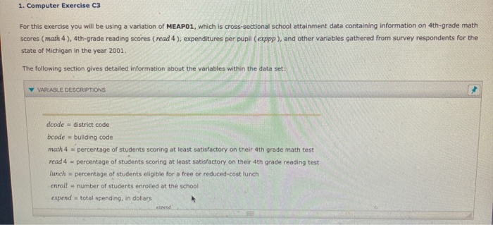 1. Computer Exercise C3 For this exercise you will be | Chegg.com