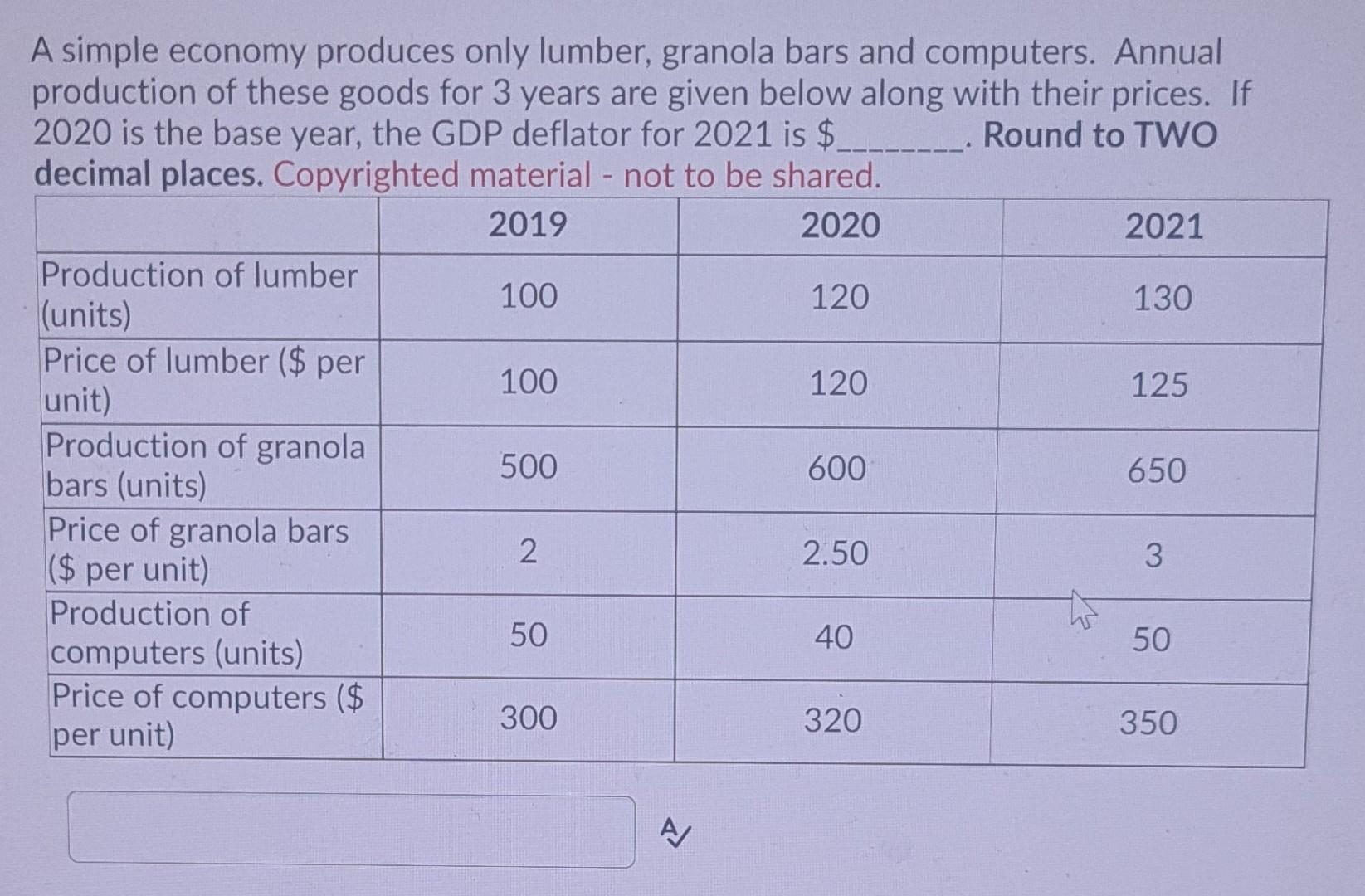 Solved A simple economy produces only lumber, granola bars