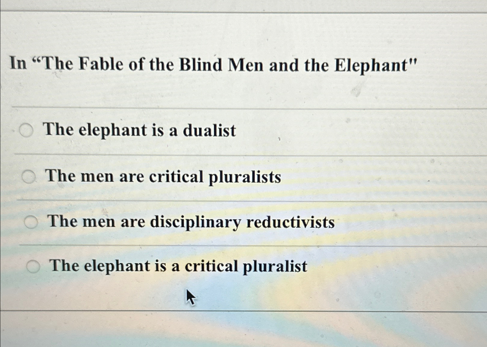Solved In "The Fable of the Blind Men and the Elephant"The | Chegg.com